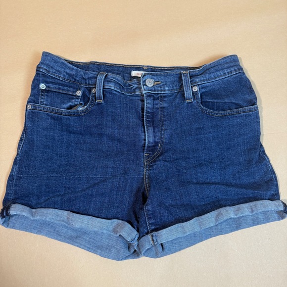 Levi's‎ Mid Length Denim Shorts Dark Wash Cuffed Womens Size 31 - Picture 1 of 6
